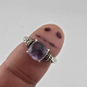 Sterling Silver & 18K Amethyst Cabochon Ring Designer Signed P G Size 5.75